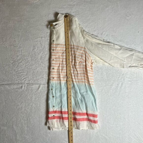 C&C California Women’s Linen Blouse Size 2X Button Up Multicolor Stripes Beachy - Picture 3 of 7